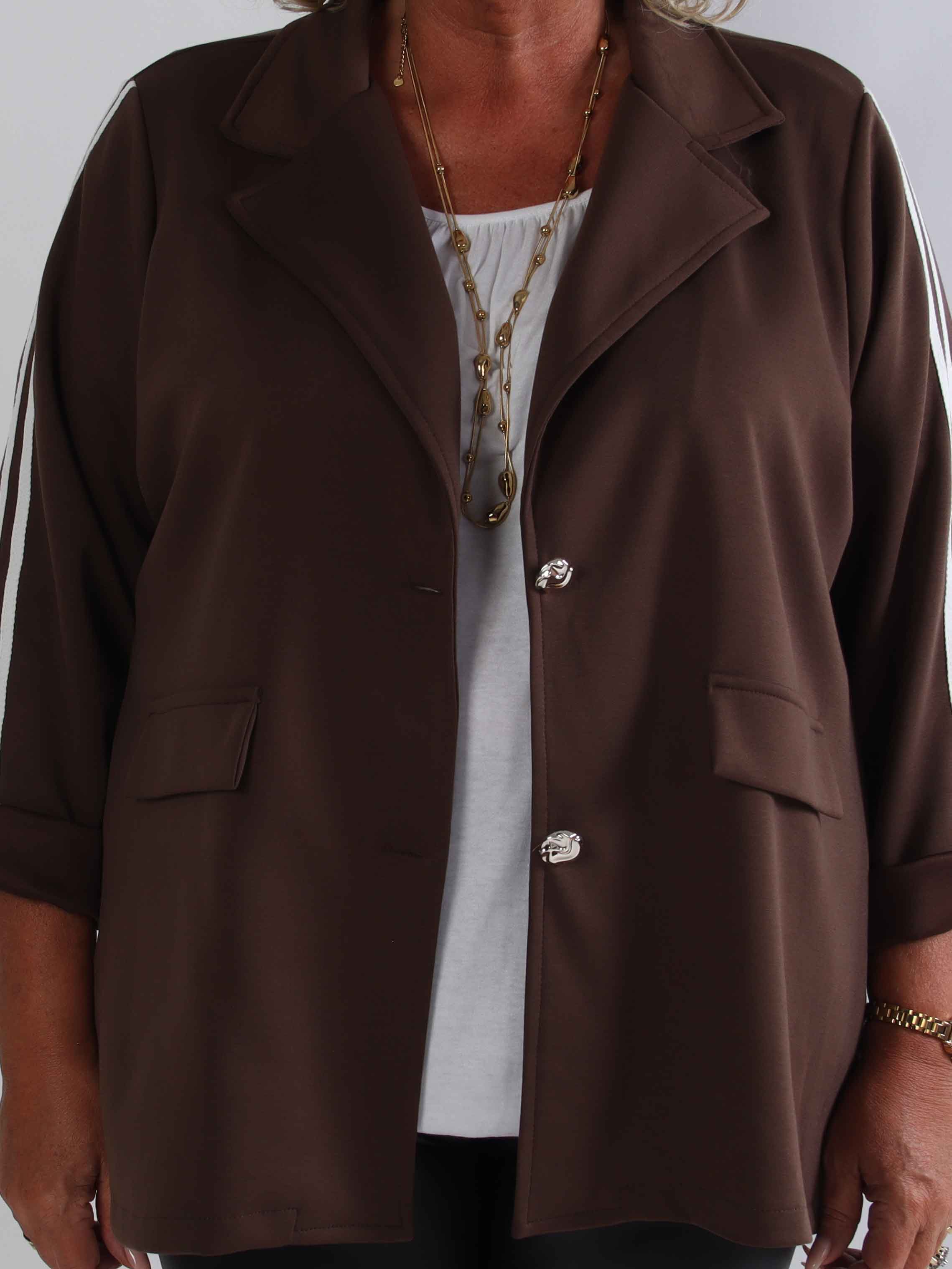 Ferrara - Plus size blazer i blød viskose med sporty hvide striber på ærmerne